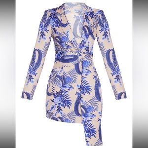 Nude Floral wrap detail blazer dress